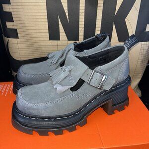 Dr. Martens Corran Waxy Suede Mary Jane Heeled Platform Shoes Gray Women Size 7